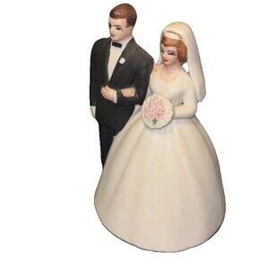 Lefton Vintage Ceramic Bride and Groom Wedding Bell Cake Topper Figurine
